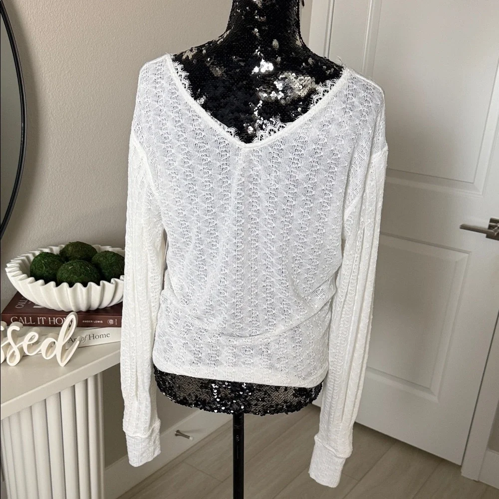 Free People White Lace V-Neck Top